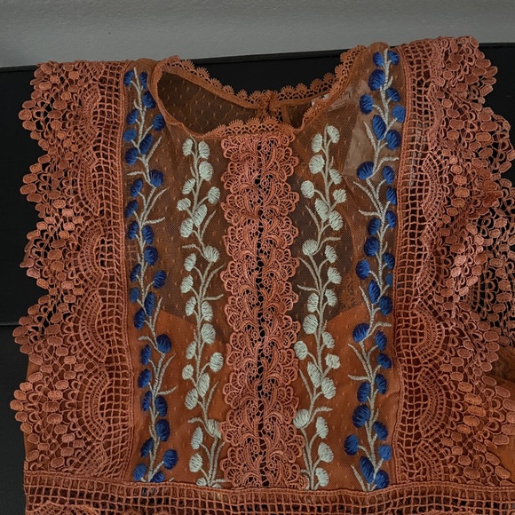 Free People Floral Embroidered Lace Blouse in Rust - Picture 4 of 4
